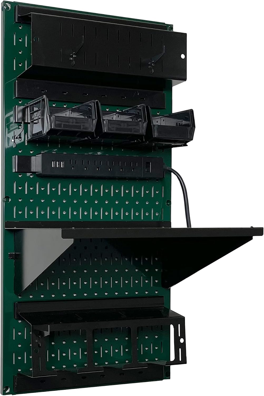 Wall Control Power Tool Storage Organizer Kit Cordless Drill Holder Charging Station Rack 16' x 32' Metal Pegboard Organization System (Green Pegboard)