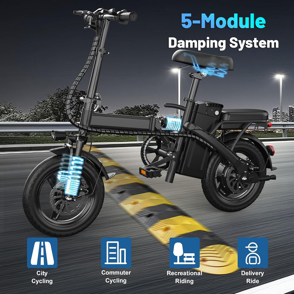 REOCRO Folding Electric Bike for Adults and Teens, 14' Mini E-Bike with 500W Motor, Foldable Ebike with 48V Removable Battery UL 2849 Certified, Commuter Electric Bicycle with 25-30 Miles PAS Range