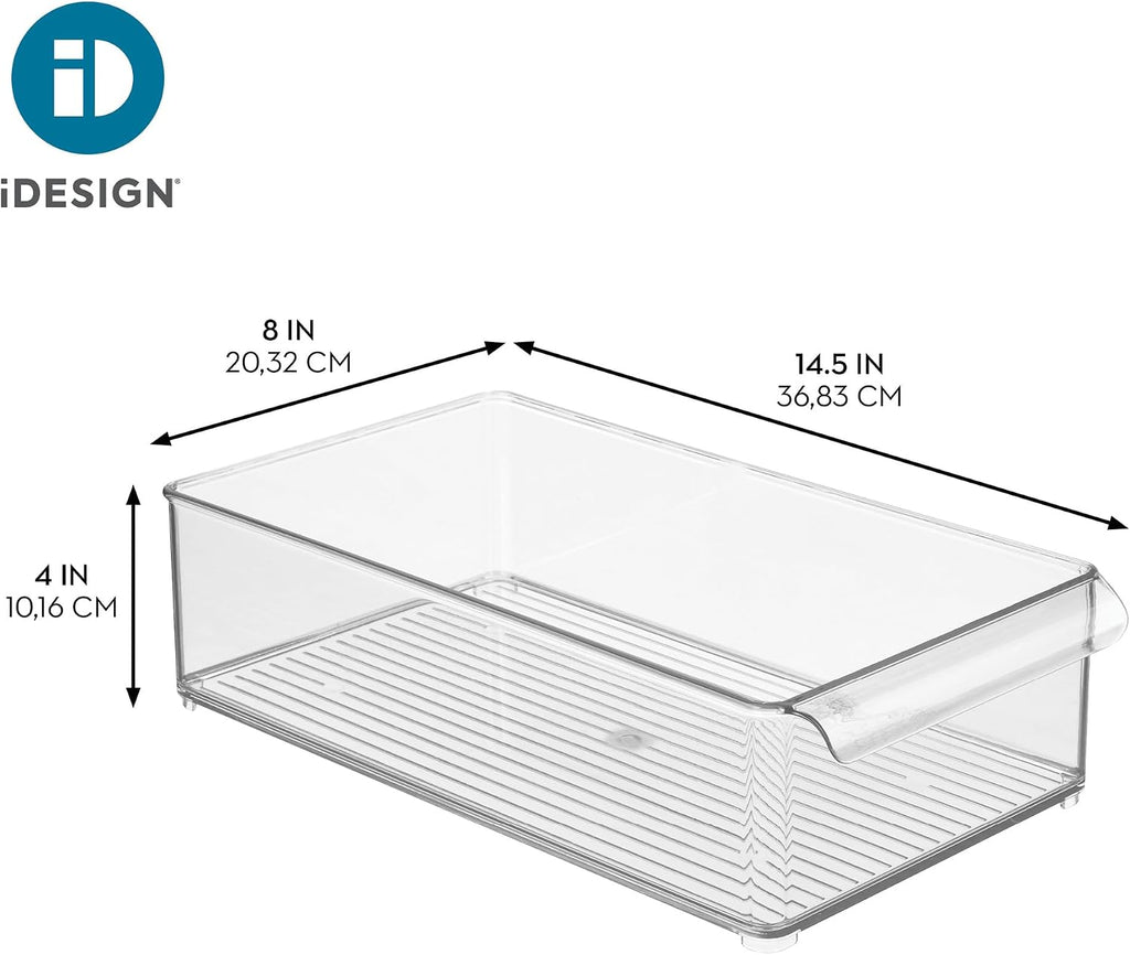 iDesign Large Stackable Fridge or Freezer Bin with Front Handle - Set of 6 - Clear - Made in USA