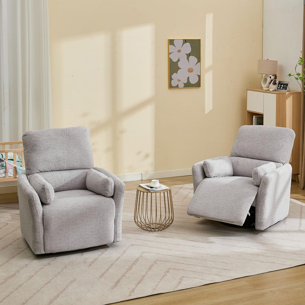Oversized Power Swivel Rocker Recliner Glider Nursery Chair Large Rocking Recliner for Adults with USB,Type-C Ports,2 Pillows Electric Rocking Reclining Chairs for Living Room,Bedroom,Suede,Gray