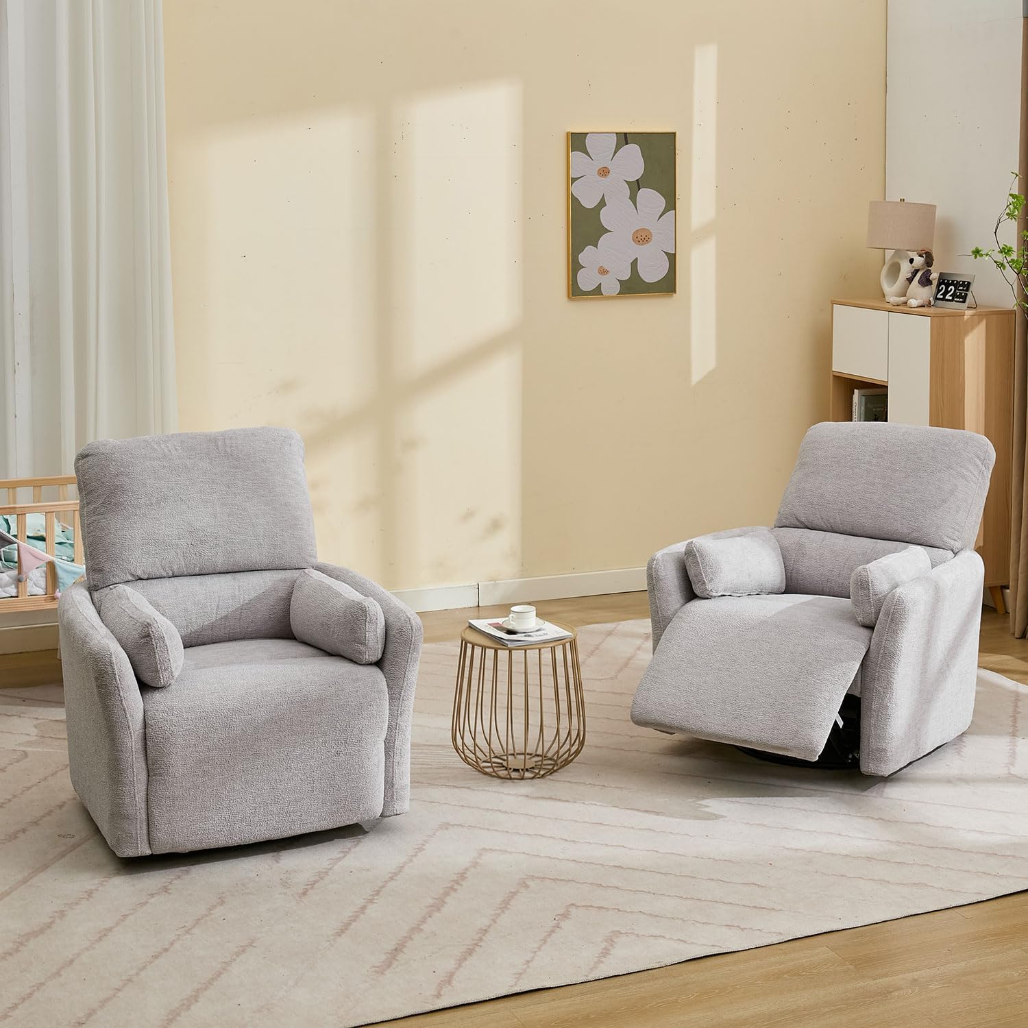 Oversized Power Swivel Rocker Recliner Glider Nursery Chair Large Rocking Recliner for Adults with USB,Type-C Ports,2 Pillows Electric Rocking Reclining Chairs for Living Room,Bedroom,Suede,Gray
