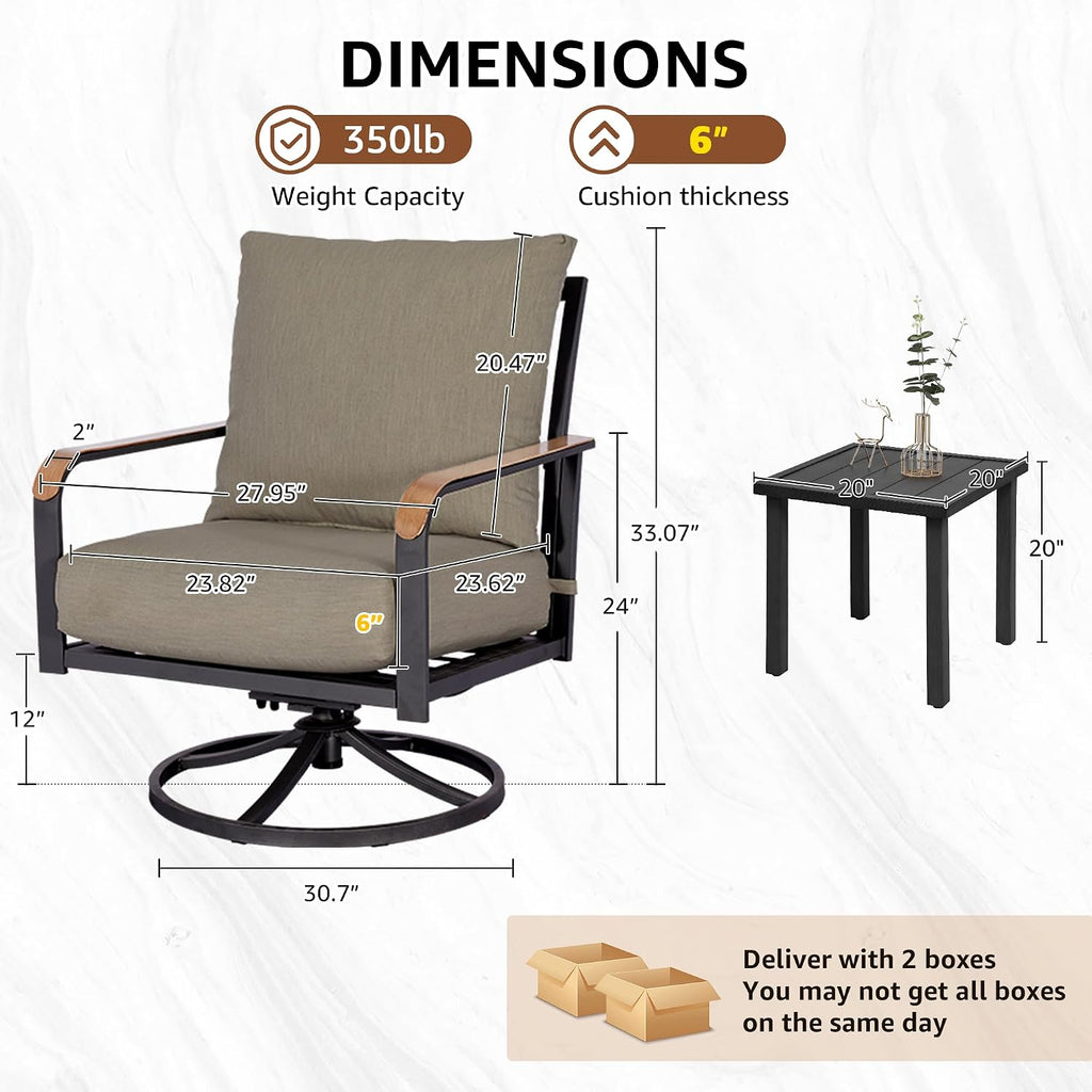 NATURAL EXPRESSIONS Outdoor Bistro Set, 3 Piece Patio Swivel Glider Rocking Chairs Patio Conversation Furniture Set with 2 Rockers,Metal Table, 6' Thick Cushions for Backyard,Porch,Balcony,350lbs