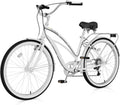 Cruiser Bike for Adults, 7-Speed Beach Cruiser Bicycle, 24/26 Inch Step-Through or High-Bar Frame, Comfort City Commuter Bike with Rear Rack, Fenders, Wide Saddle for Women & Men