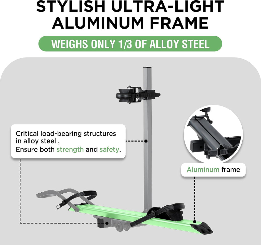 YOUNG ELECTRIC 100LBS. Capacity Aluminum 1-Ebike Rack for Bicycles and Electric Bikes, fits Car SUV Van RV and Trailer with 2' Receiver