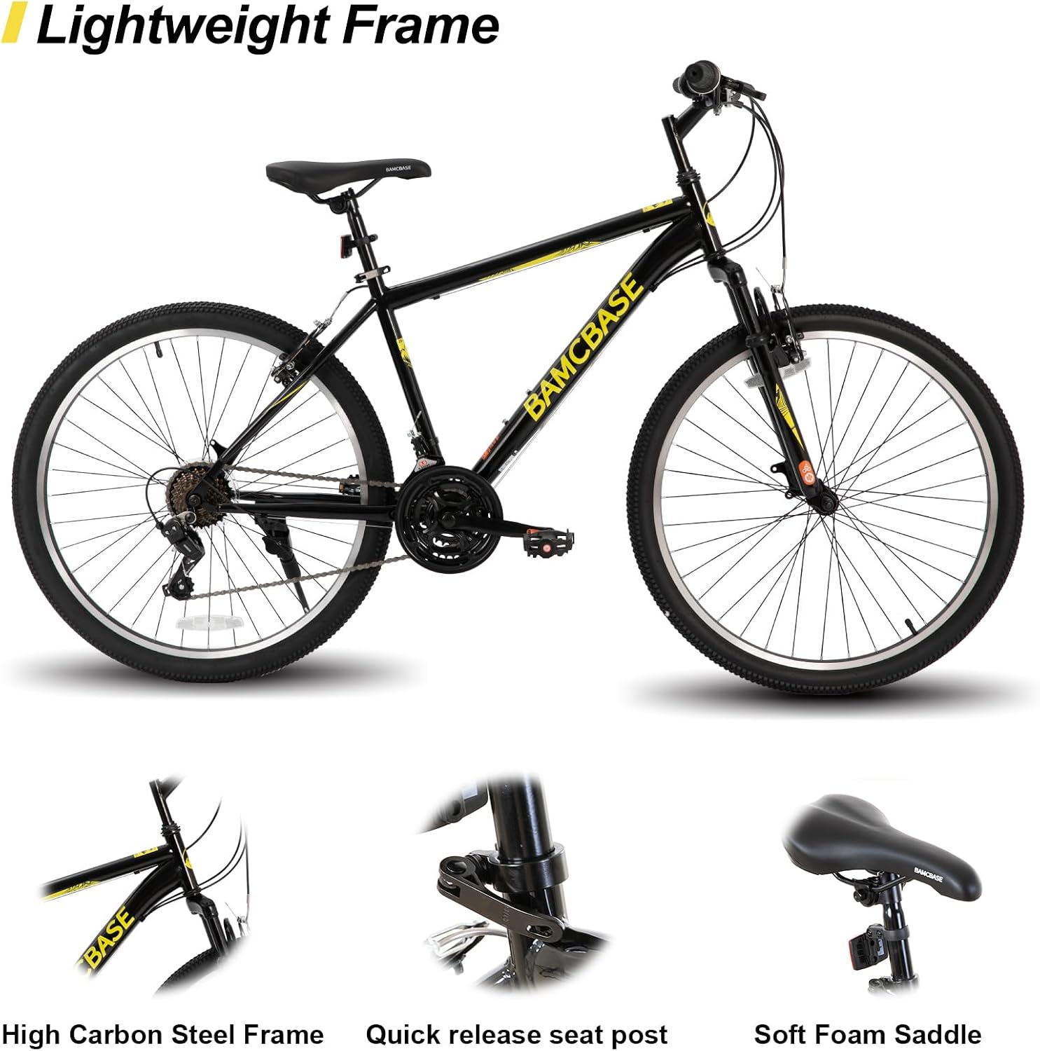 HILAND 26 27.5 29 Inch Mountain Bike, Mens Womens MTB with 21 Speeds, High-Tensile Steel Frame, V Brake, Hardtail Bicycle for Adults