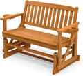 VINGLI 2-Person Outdoor Glider Bench, Patio Glider with Cup Holders, Outdoor Rocking Chair Loveseat for Backyard Garden Porch, Teak