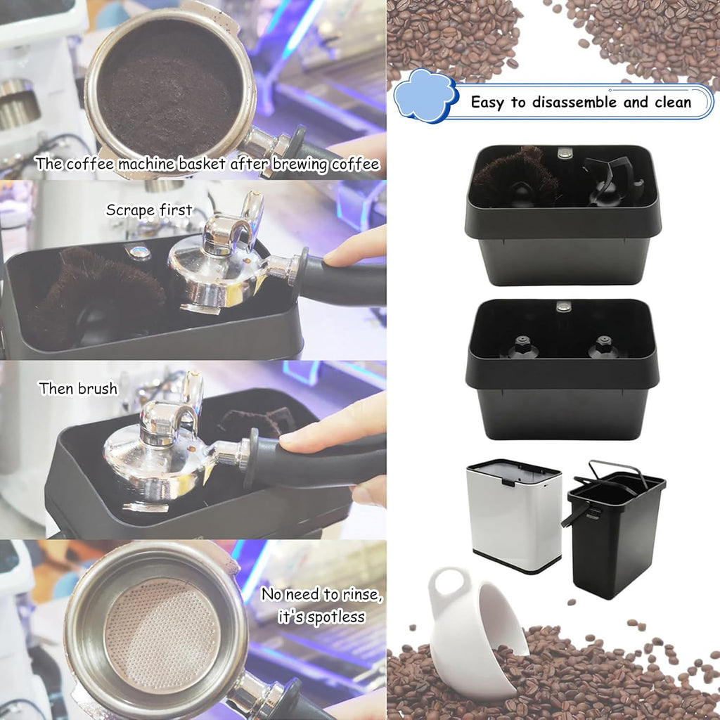 Electric Espresso Portafilter Cleaner, 150W Automatic Portafilter Cleaning Machine with 2 Scrapers & 1 Brush Head, Easy to Clean, Suitable for The Coffee Filter Black