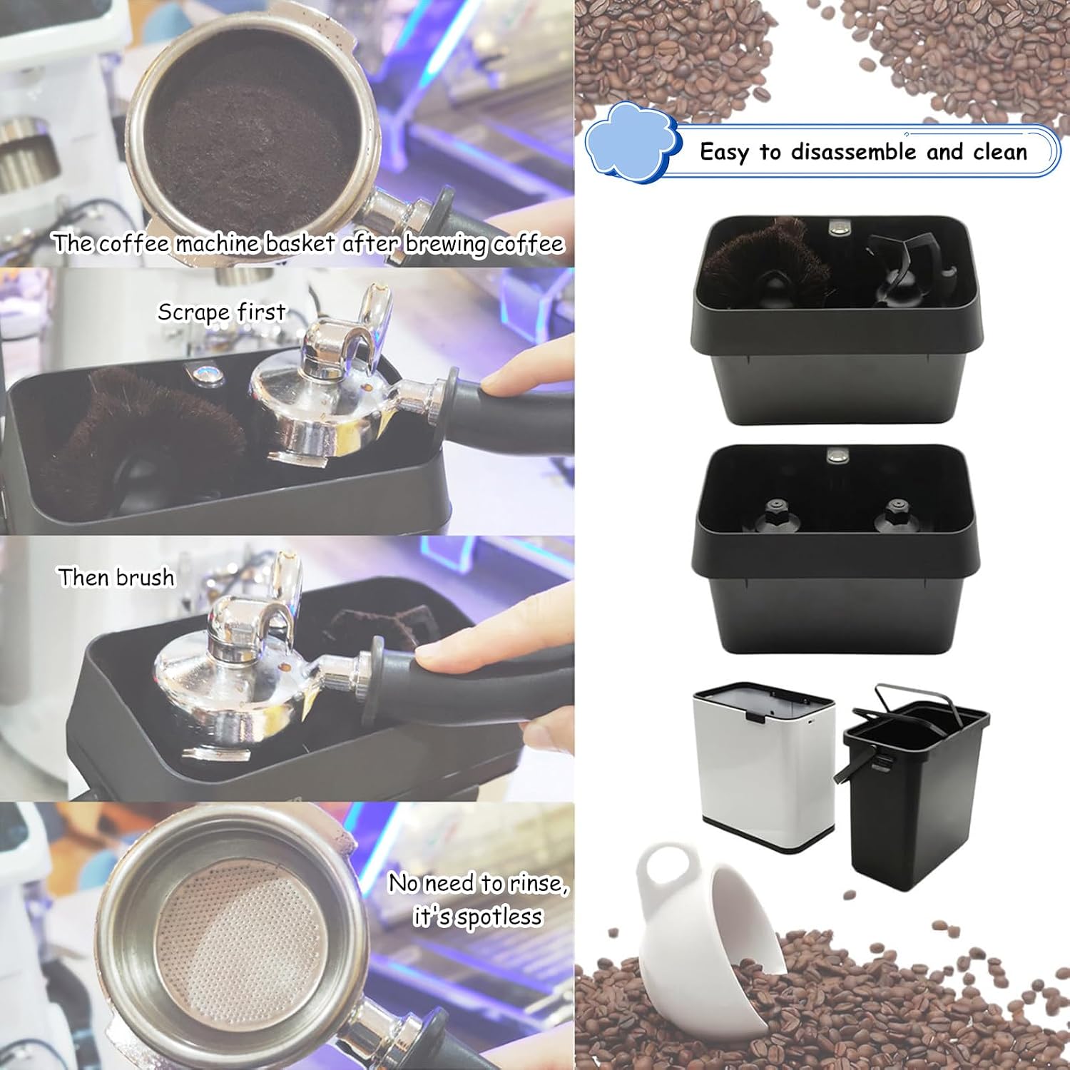 Electric Espresso Portafilter Cleaner, 150W Automatic Portafilter Cleaning Machine with 2 Scrapers & 1 Brush Head, Easy to Clean, Suitable for The Coffee Filter Black