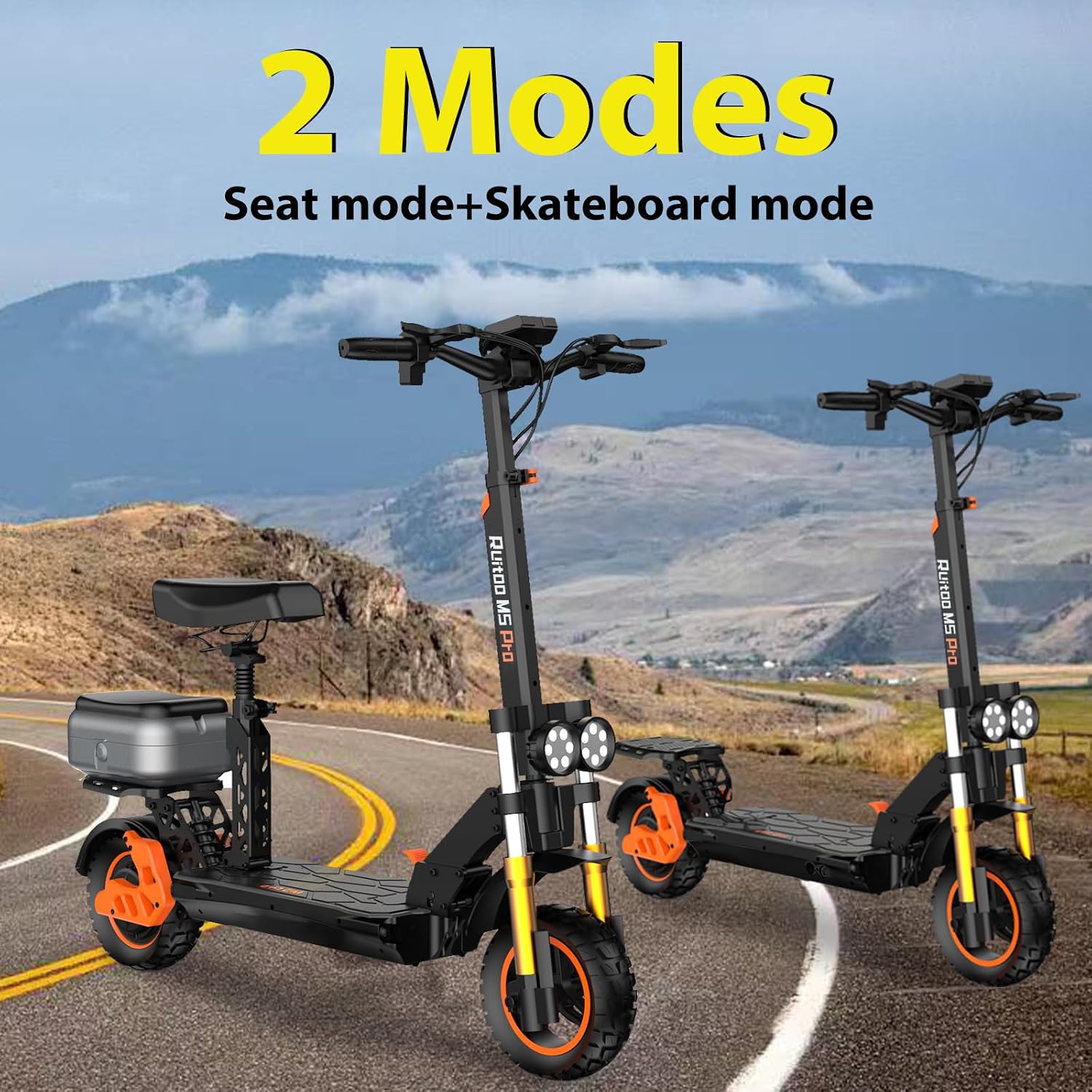 Electric Scooter Adults 1600/2000W Motor 50 Miles Long Range & 30/35 MPH Top Speed 10' Off Road Tire Folding E-Scooter 48V 20.8AH Battery Kick Scooter with Detachable Seat for Commuter Outdoor
