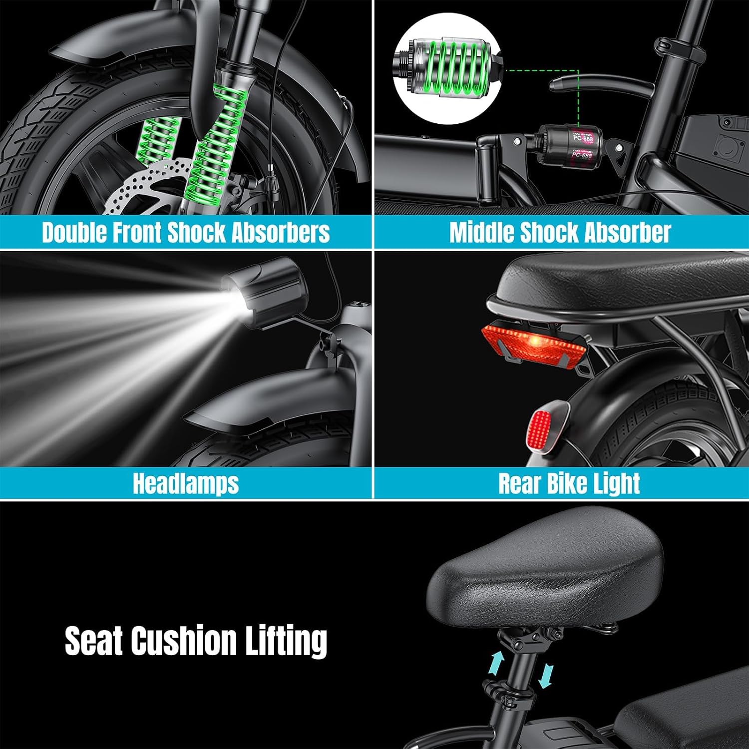 Electric Bike for Adults and Teens, 560W Motor 24MPH Compact Commuter Ebike, 48V 10Ah Battery, 32 Miles Range, 3 Shock Absorbers, 14' Mini Foldable Electric Bicycles with Basket, UL 2849 Certified