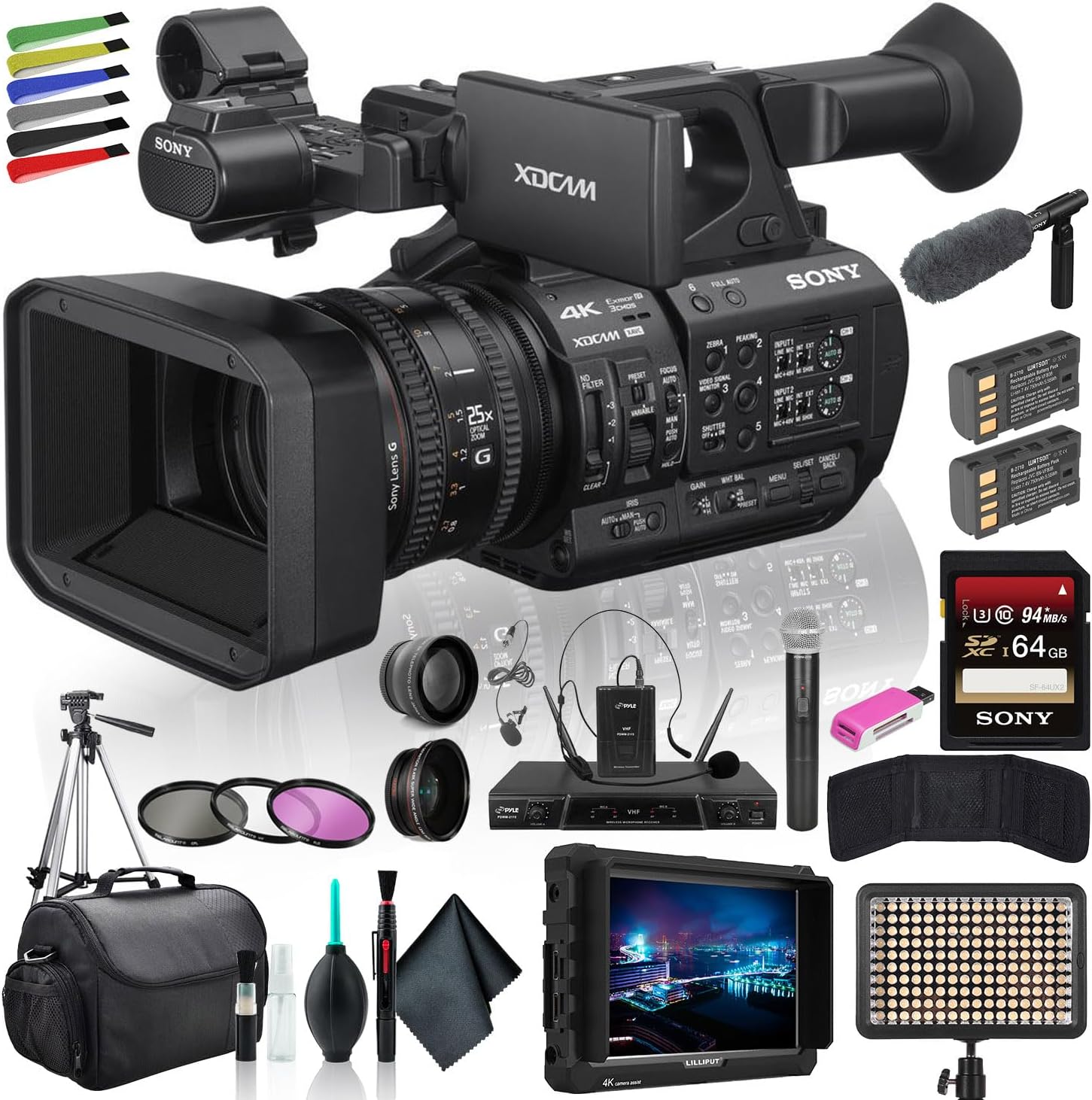 Sony PXW-Z190V 4K XDCAM Camcorder (PXW-Z190V) – 4K Multi-Camera Production | External Monitor, ECM-VG1 Mic, LED Light, Tripod & More Professional Bundle