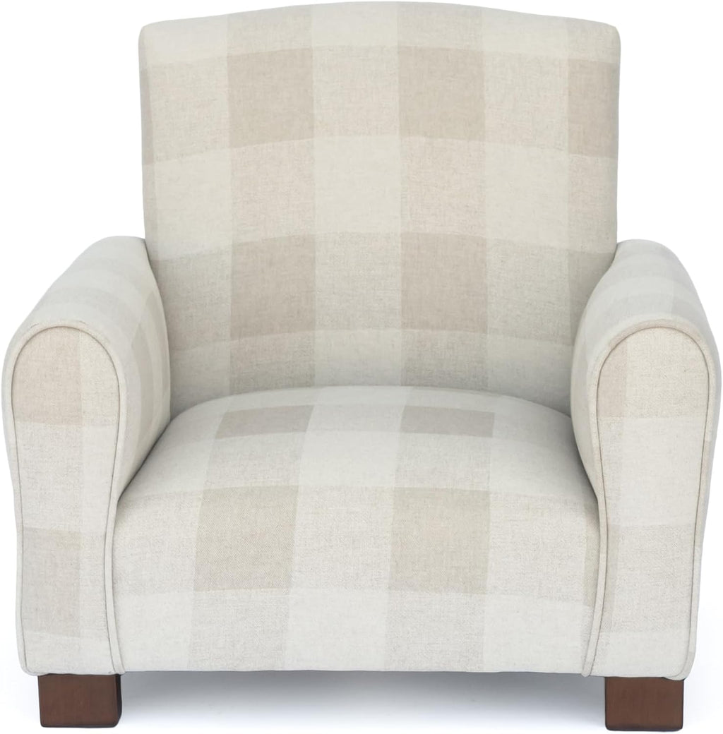 Toddler Personalized Armchair, Kids Upholstered Rocking Chair with Personalization, Toddler Chair with Personalized Name, Comfy Child Armchair (Legs, Natural Check)