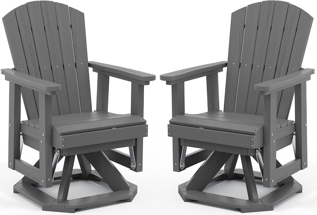 SERWALL Adirondack Swivel Glider Chair, HDPE Outdoor Glider Set of 2, All-Weather Glider Chair for Porch, Balcony, Slate Grey