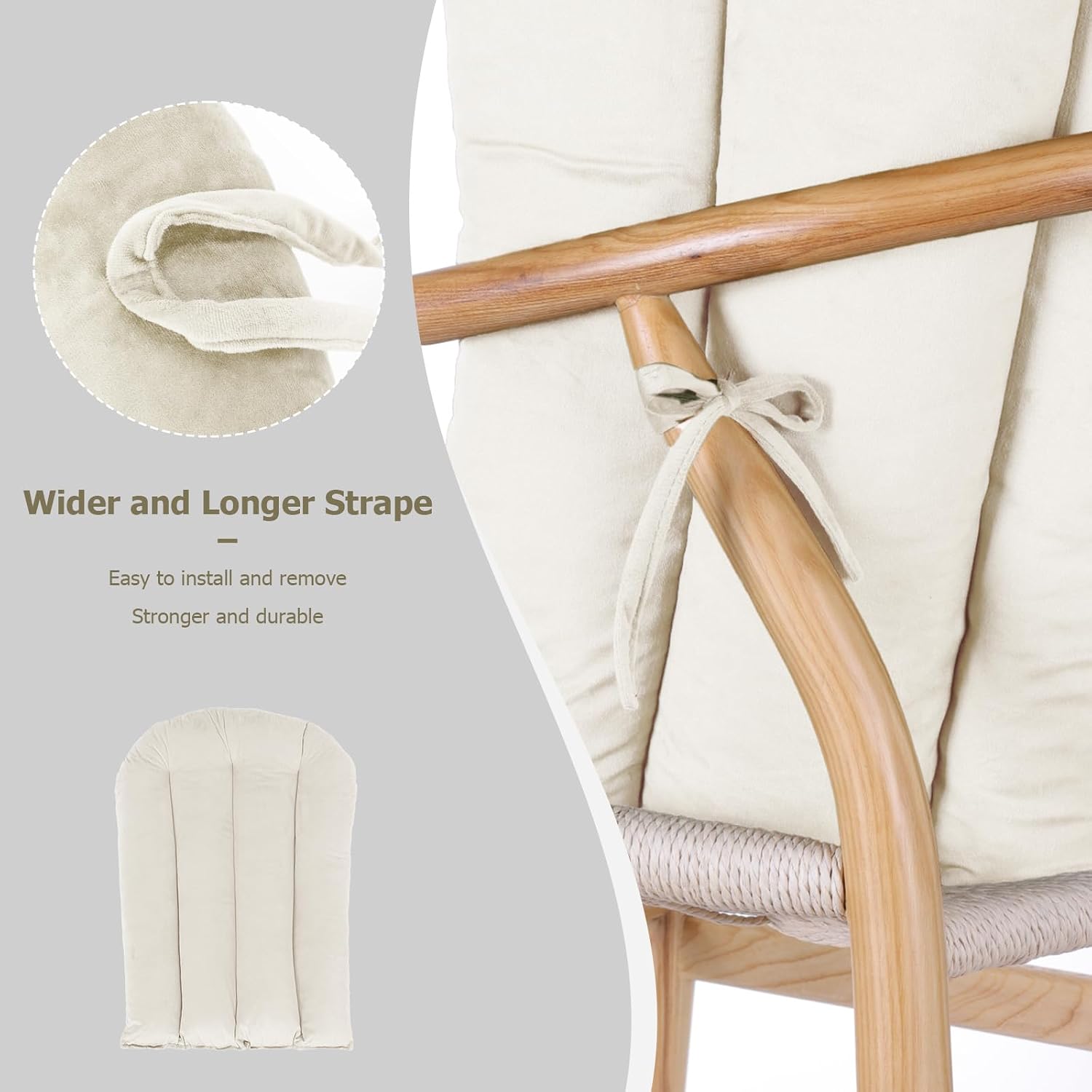 Lucky Monet 5PCS Velvet Glider Rocker Replacement Cushions, Thickened & Supportive Rocking Chair Cushion Set with 29.5 Inch High Backrest & Storage Pockets, for Indoor Nursery Glider, Beige