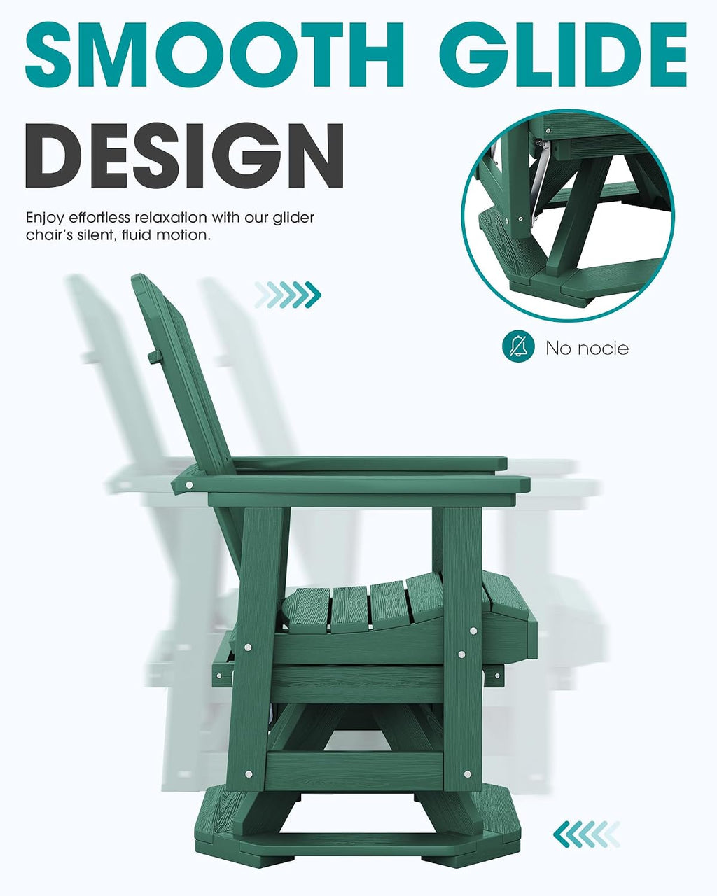 SERWALL Adirondack Swivel Glider, HDPE Glider for Outdoor, All-Weather Glider Rocking Chair for Porch, Balcony, Green