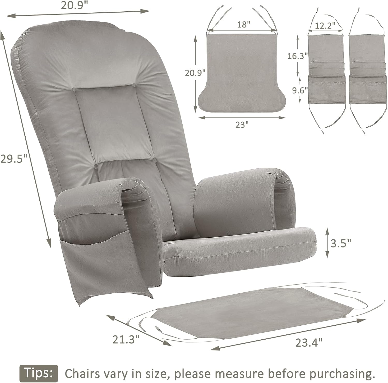 BECHAEO 5PCS Velvet Glider Rocker Replacement Cushions with Ottoman Cover Soft Thicken Rocking Chair Cushion Set for Indoor Nursery Glider Rocking Chair, Greige