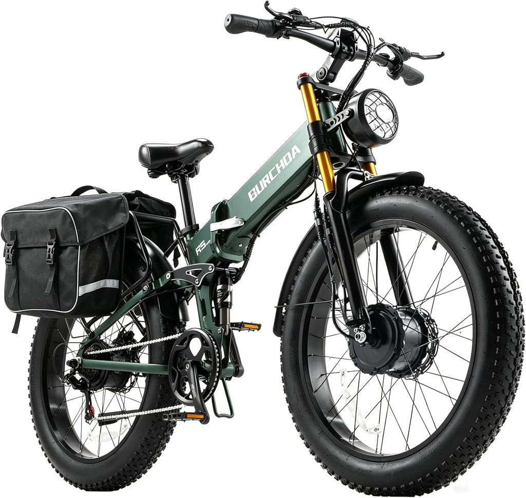 2026 Dual Motor Electric Bike for Adults AWD 5000W/3000W Peak 40 MPH/30 MPH E Dirt Bike, 52V/48V Removable Battery 65/80/150 Miles Max Long Range with Full Suspension 26' Fat Tires Mountain Bike