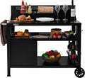 Royal Gourmet PC4401B 3-Tier Dining Cart with Wind Guard, Sturdy Structure and Ample Storage Shelves, for Indoor & Outdoor use，with Bottle Opener, Hooks, Wine Rack, Multifunctional Side Handle, Black