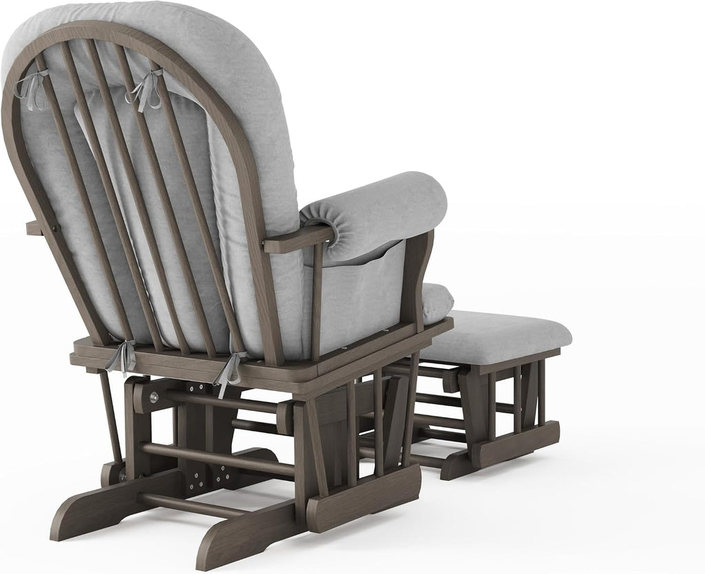 Child Craft Cozy Glider Rocker and Ottoman Set, Smooth Quiet Gliding Motion, Padded Cushion with Convenient Storage Pockets, Solid Wood Base & Frame (Dapper Gray with Light Gray Cushion)