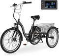 Electric Tricycle for Adults Seniors, 24/26 Inch 3 Wheel E-Trike, 350W Motor (700W Peak), Removable 36V Battery, Up to 15.5MPH, 25-60Mile Range, Low Step-Through, Rear Basket, 350lbs Capacity, 7 Speed