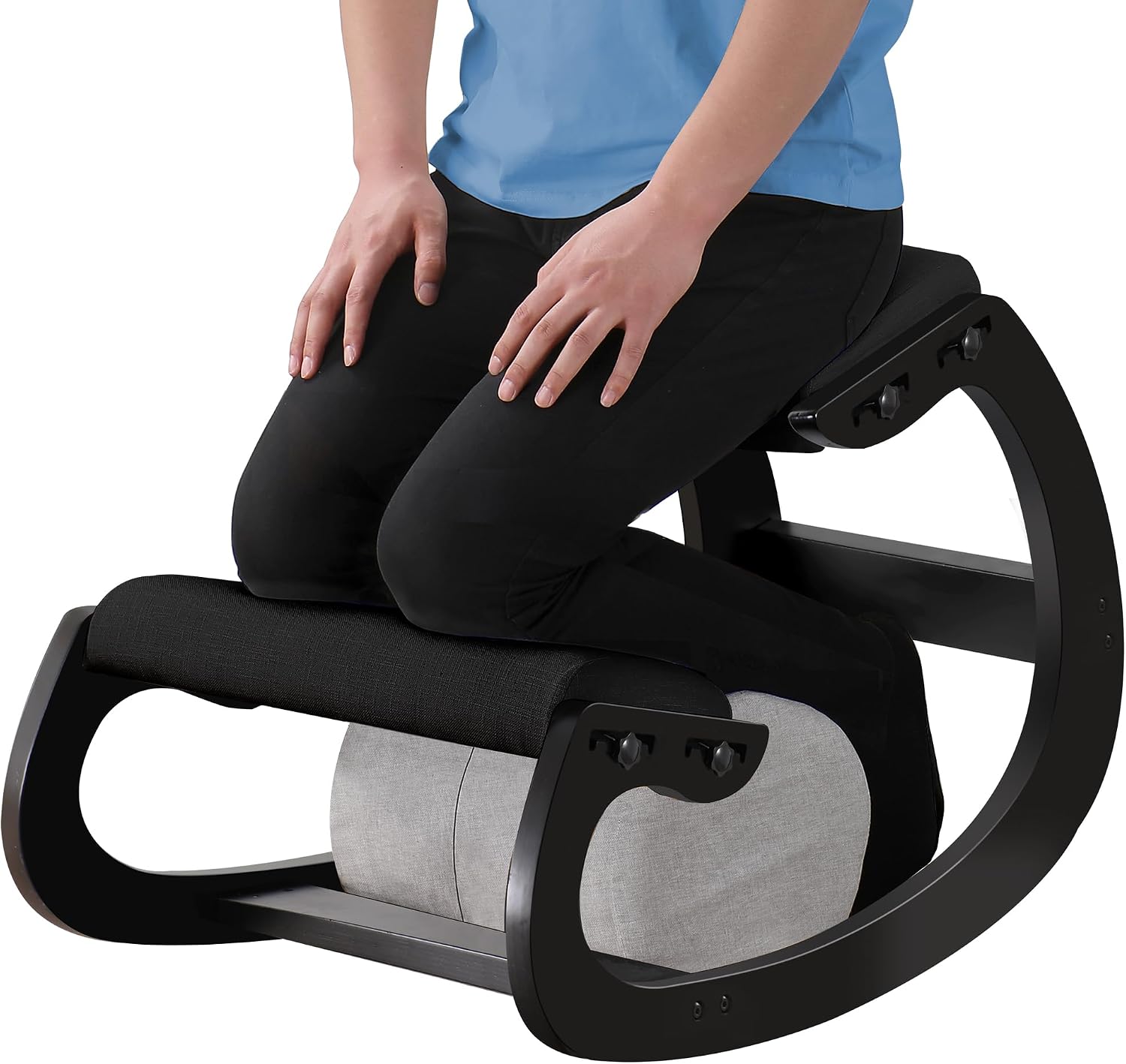 Adjustable Kneeling Chair, Wooden Ergonomic Chair Knee Chair Posture Chair - Improve Your Posture with an Angled Seat for Home,Office (Cylindrical Black)