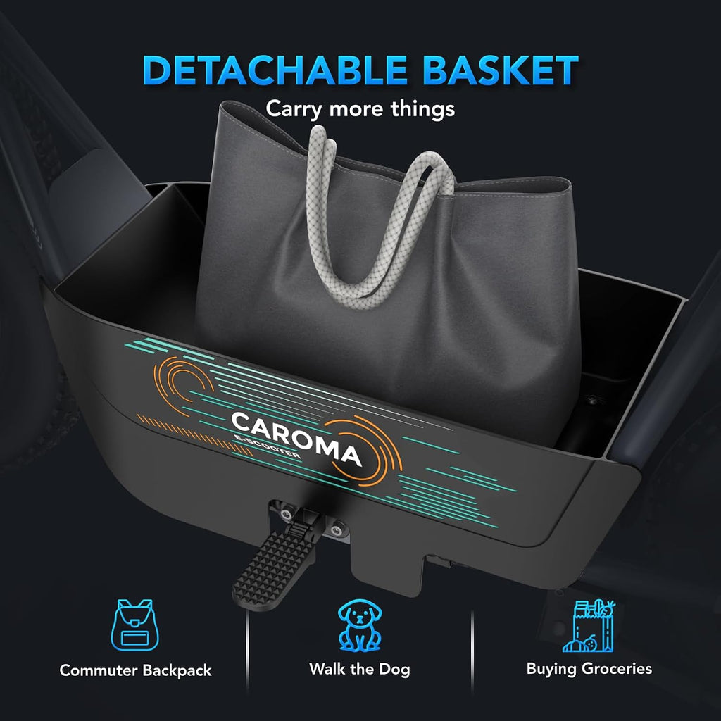 Caroma Peak 1200W Electric Scooter with Seat, 16' Fat Tire Electric Dirt Bike, Max 30Miles Ranges, Top Speed 20Mph, Electric Motorcycle Mini Bike with Basket for Pets & Cargo, UL 2272 Certified