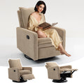 Rocker Recliner Chair for Adults, Swivel Rocker Recliner Chairs with Armrests, Glider Recliner Nursery Chair with Black Metal Base, Small Recliners for Small Spaces, Living Room (Camel)