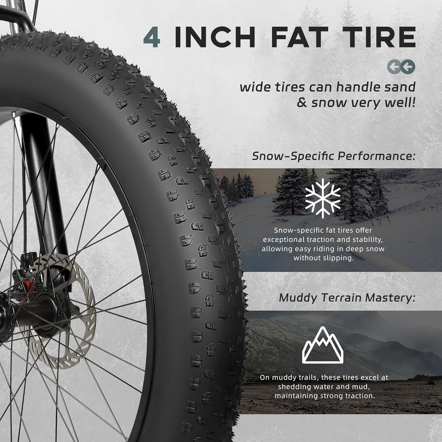 Betterland Outdoor 26 Inch Wheels Fat Tire Mountain Bike, 21-Speed Bicycle with Dual Front Suspension, High Carbon Steel Frame with Double Disc Brake and Anti-Slip Bicycle for Adults