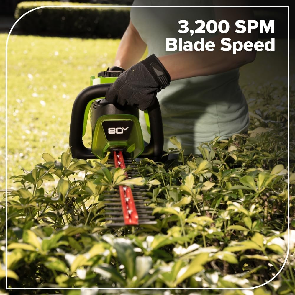 Greenworks PRO 80V 26'' Rotating Handle Hedge Trimmer Cordless, Includes 2.0Ah Battery and Charger, Brushless Landscaping Tool, Dual Action Blades
