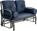 Outsunny Swing Glider Rocking Chair, Double Patio Bench, 2 Person Loveseat with Steel Frame, Cushions, Pillow Armrests, Blue