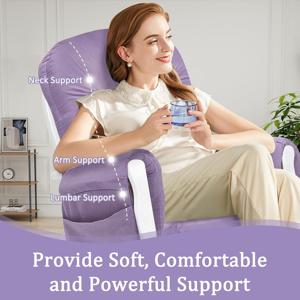 BECHAEO 5PCS Velvet Glider Rocker Replacement Cushions with Ottoman Cover Soft Thicken Rocking Chair Cushion Set for Indoor Nursery Glider Rocking Chair, Lavender