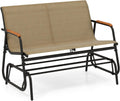 Giantex Patio Glider Bench, 2-Person Swing Gliding Loveseat with Curved Teak Armrests, Fabric Seat, Metal Frame, Load 660lbs, Outdoor Rocking Chair for Porch, Yard, Poolside (29'x45'x33')