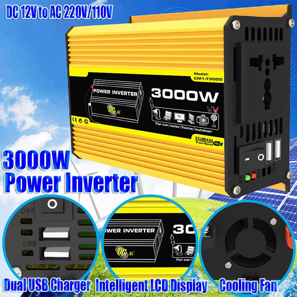 3000W Solar Kit - 12V to 110V/220V Inverter, 75W Folding Solar Panels, 50A Charge Controller, Portable Solar Generator for Home Use & Off-Grid Power Solutions