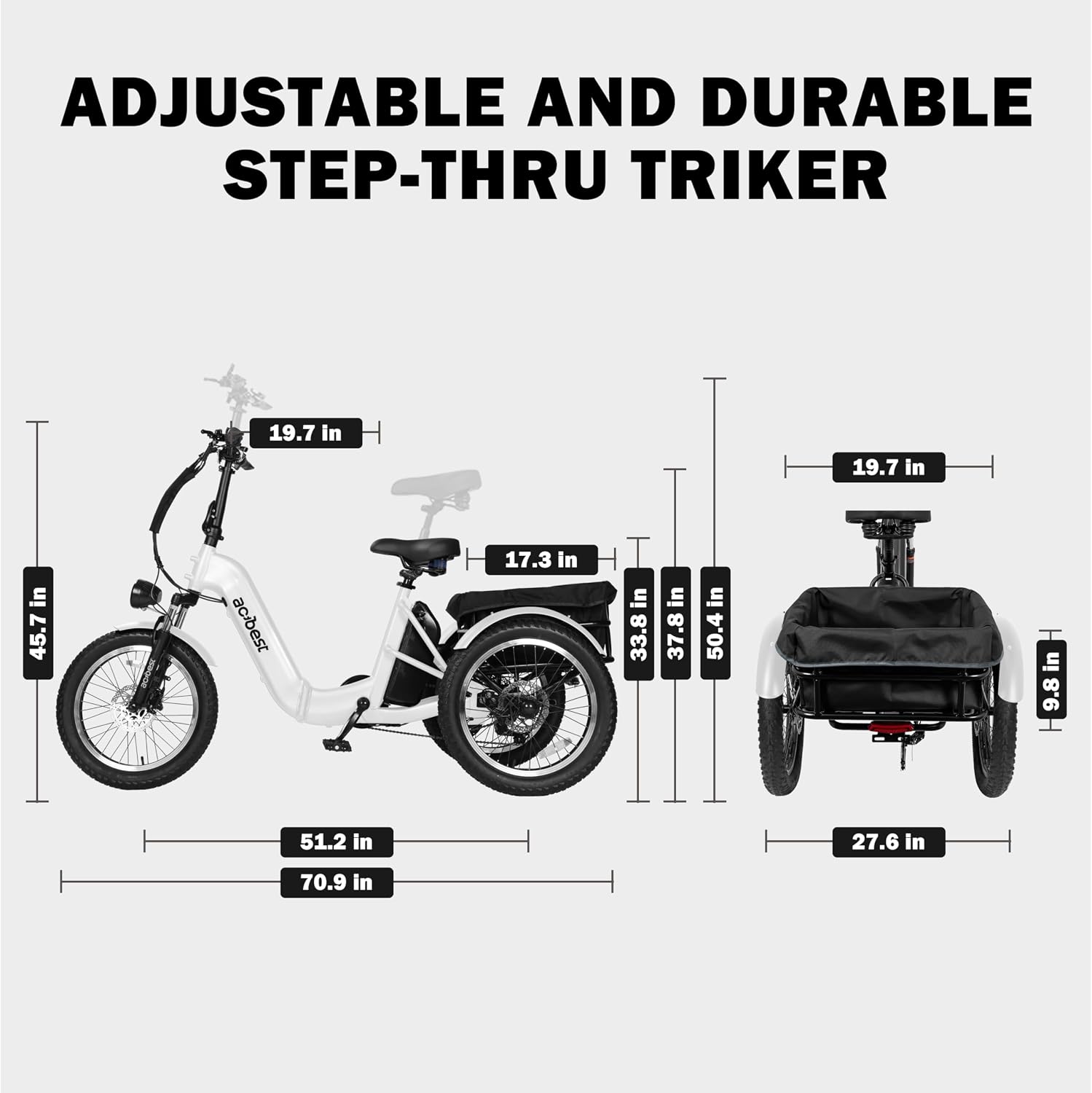 ACTBEST Triker Electric Bike, Peak 1200W Brushless Motor Folding Trike Ebike, 748.8Wh Removable Battery,Up to 70 Miles,Step-Thru 3 Wheel Electric Bicycle,20X3.0 Fat Tire Tricycle for Adults