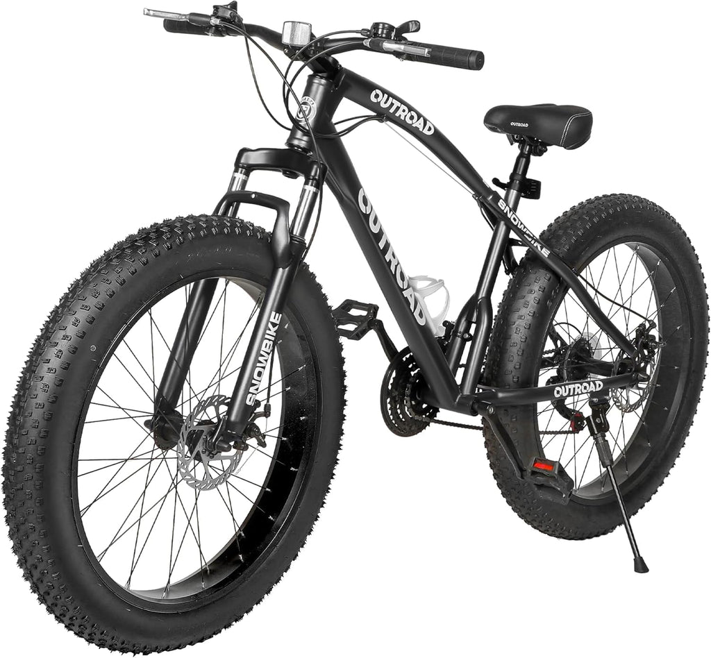 Betterland Outdoor 26 Inch Wheels Fat Tire Mountain Bike, 21-Speed Bicycle with Dual Front Suspension, High Carbon Steel Frame with Double Disc Brake and Anti-Slip Bicycle for Adults