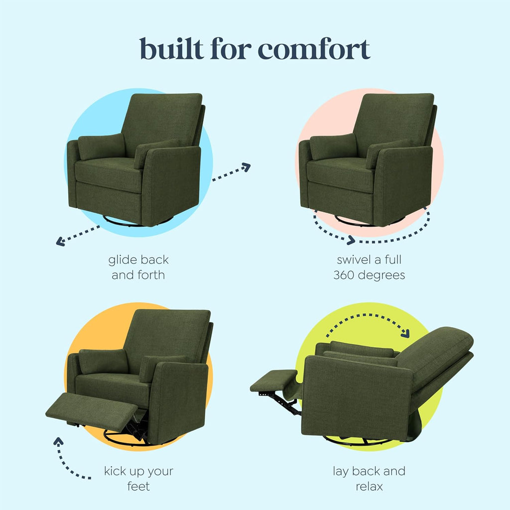 Carter's by Davinci Ethan Swivel Recliner in Performance Forest Green Linen, GREENGUARD Gold & CertiPUR-US® Certified