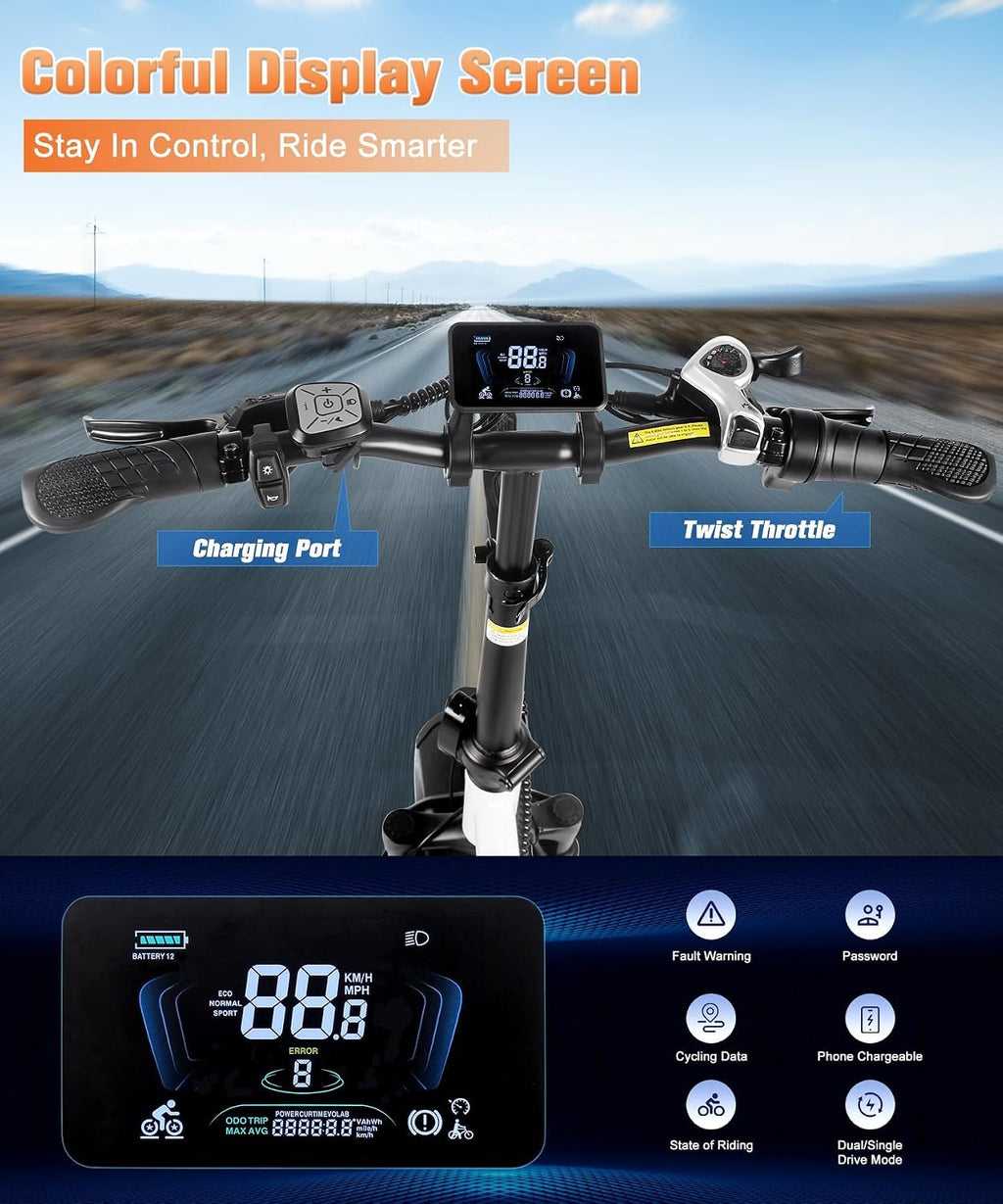 Wildeway 2000W Dual Motor Electric Bike SummitX 32Ah Battery E-Bike 90 Miles Long Range 28MPH Foldable 20x4.0 Fat Tire Ebike for Adult Hydraulic Brake Delivery Commuting Bicycle 2 Seat