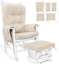 BUYUE Glider Rocker Replacement Cushion 5 PCS with Ties, Linen High-Density Foam Non-Slip & Washable Rocking Chair Pads for Sitting, Beige