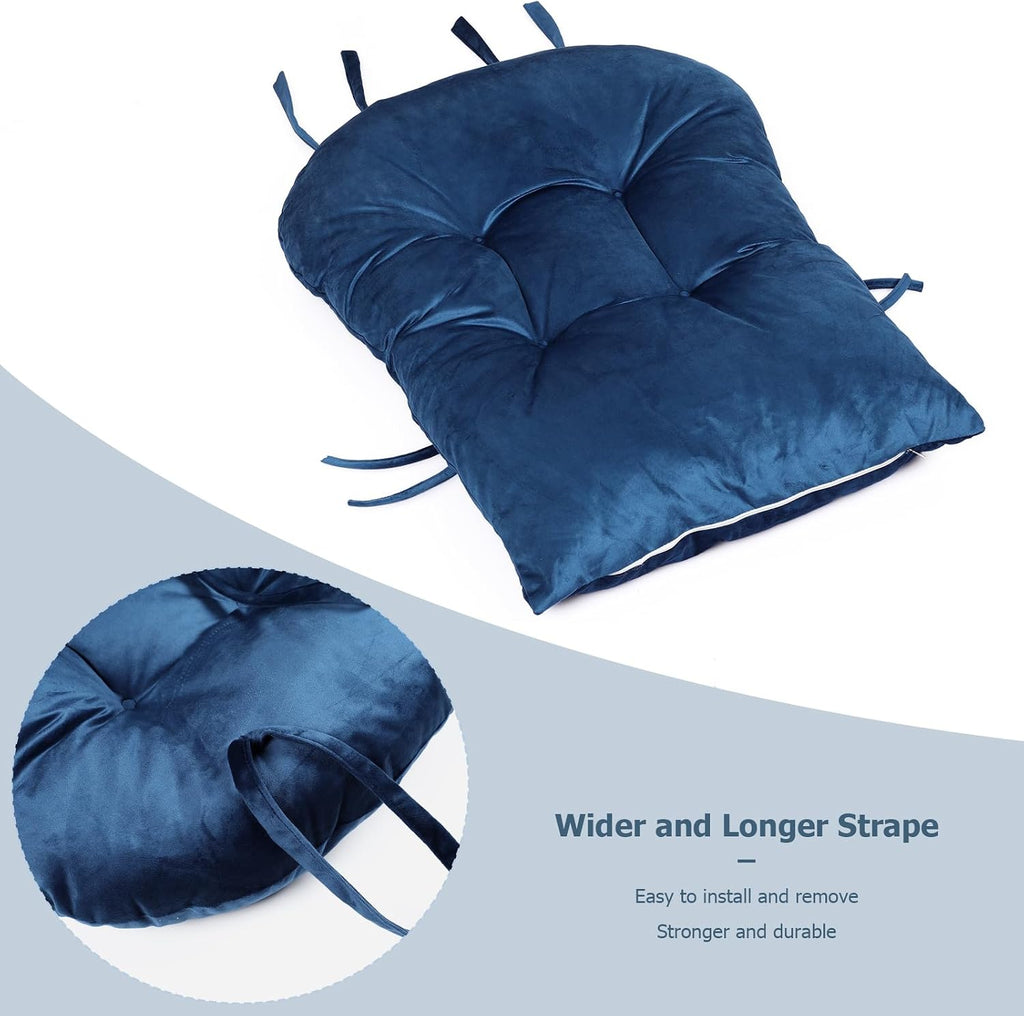 5PCS Glider Rocker Replacement Cushions Thick Soft Velvet Glider Cushions Replacement Set with Ottoman Cushion and Storage Pockets for Nursery Wooden Rocking Chair, Navy Blue