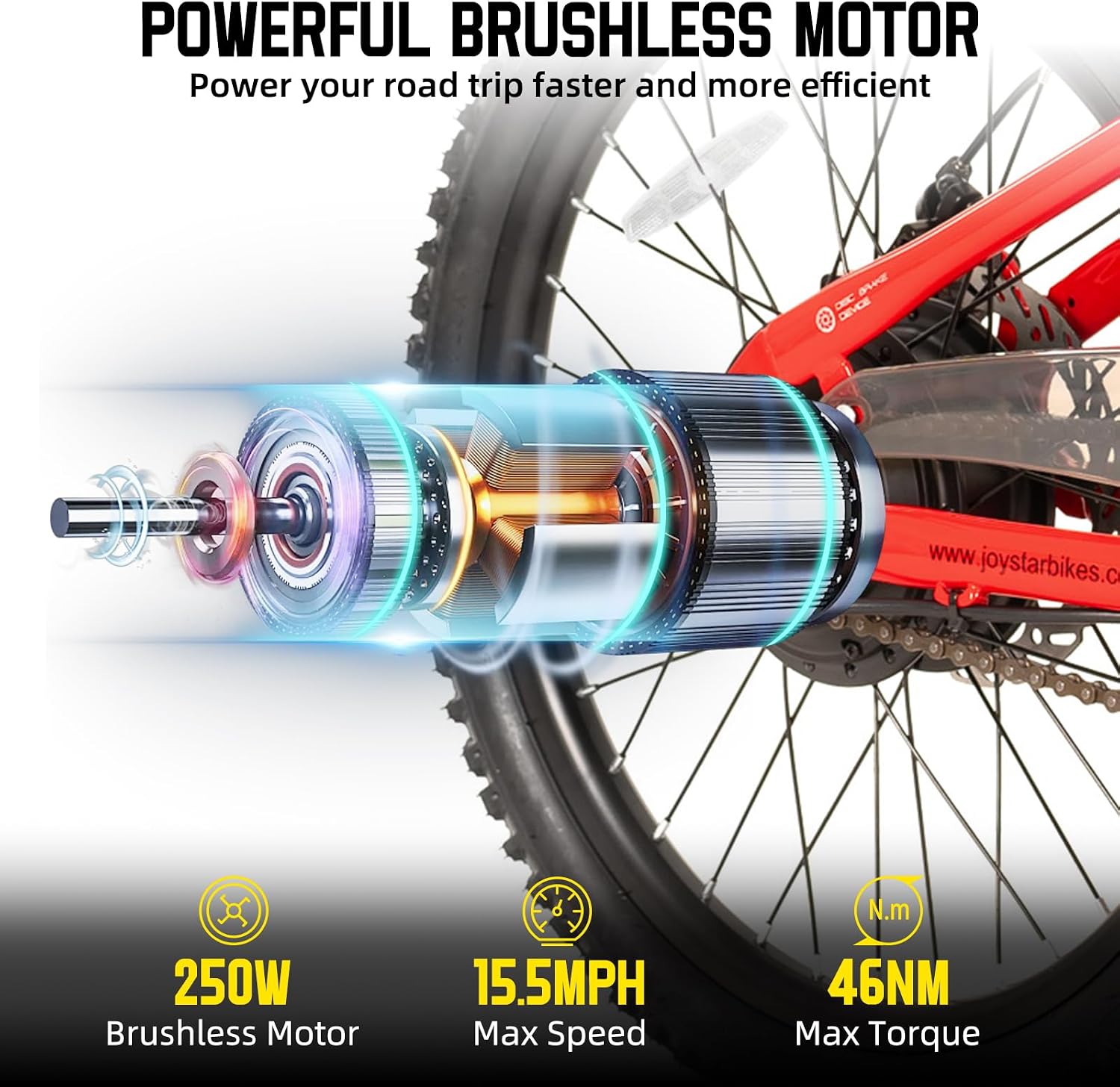 JOYSTAR 20 26 Inch Electric Bike for Kids Teens Ages 6+ with 250W/500W Brushless Motor, Electric Mountain Bicycle with Removable Battery, Safe Children Ebikes with Dual Disc Brakes