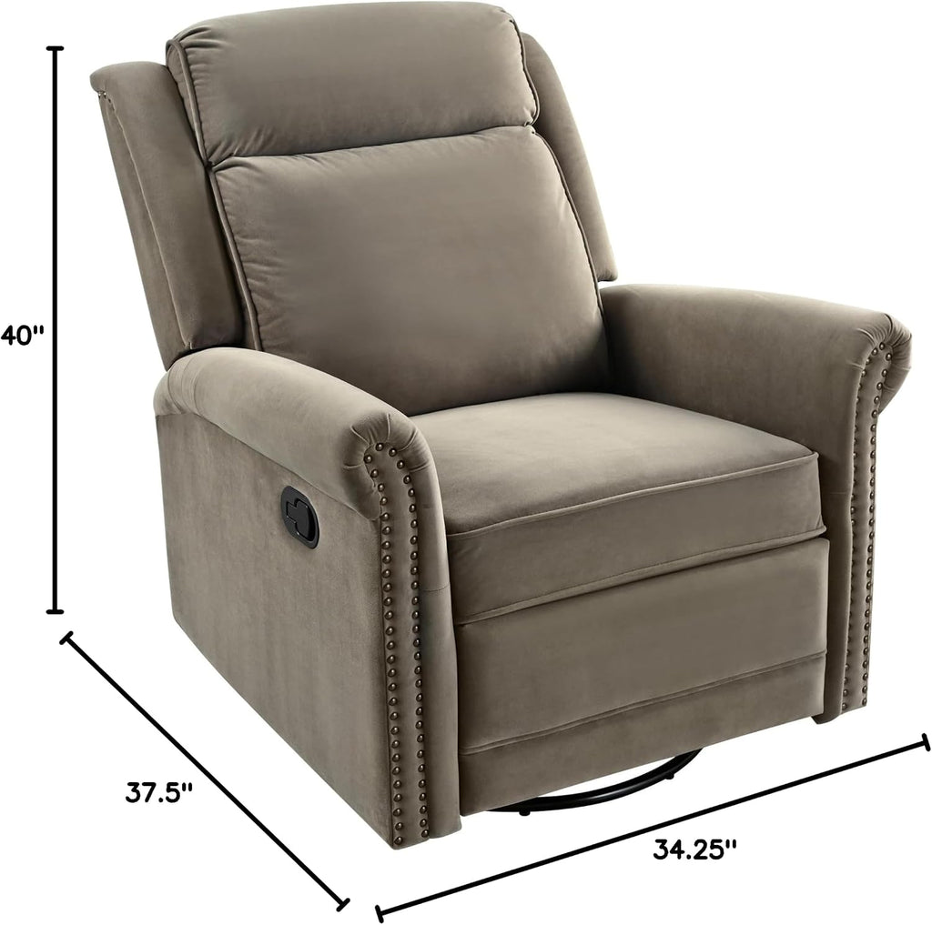 JIVOIT 360° Swivel Recliner Chair with Adjustable Backrest, Manual Rocking Recliner Home Theater Manual Recliner Chair with Metal Base and Velvet Fabric for Living Room (Light Brown, 2)