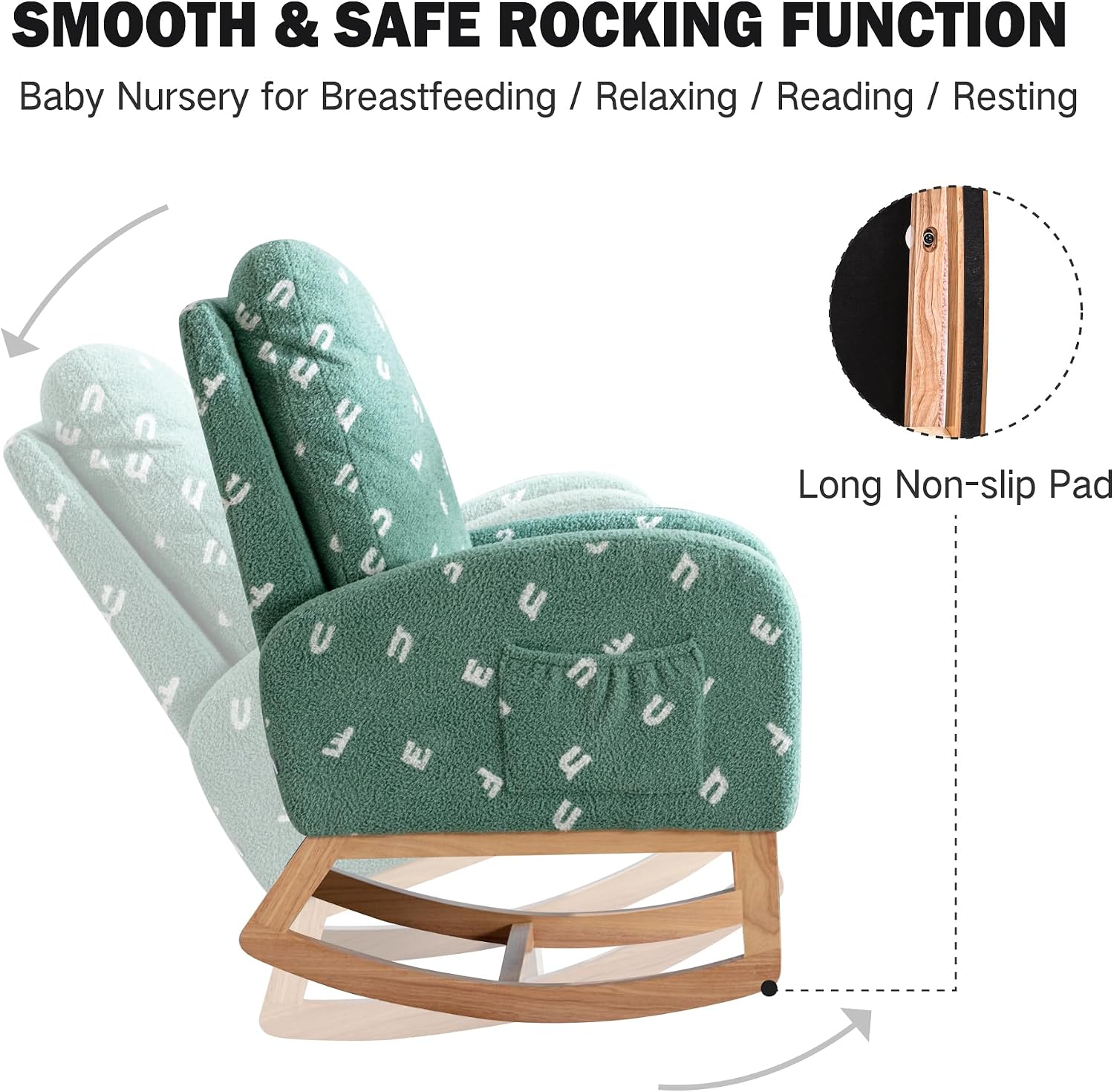 Chifee & Vingol Rocking Chair Nursery Sherpa Boucle Nursing Glider Rocker Chair, Teddy Green
