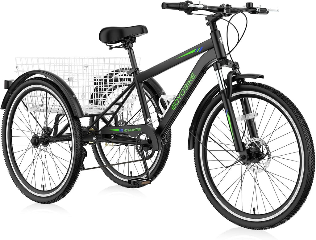 NAIZEA Adult Mountain Tricycle, 7 Speed Three Wheel Cruiser Bike, 27.5 Inch Adults Trikes with Shopping Basket, Exercise Men's Women's Tricycles, Multiple Colors