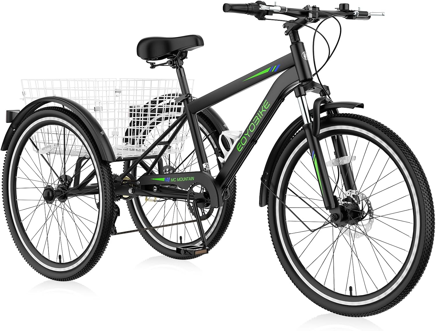 NAIZEA Adult Mountain Tricycle, 7 Speed Three Wheel Cruiser Bike, 27.5 Inch Adults Trikes with Shopping Basket, Exercise Men's Women's Tricycles, Multiple Colors