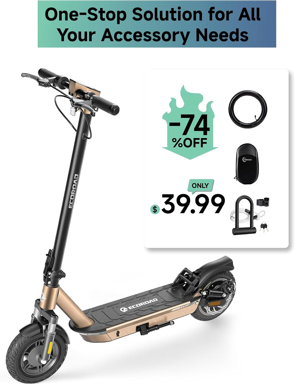 ECOROAD EC10 Electric Scooter for Adults, 750W Motor & 25 MPH & 32 Miles Long Range, 10' Tires with Dual Suspension, Foldable Commuting E Scooter with App Control