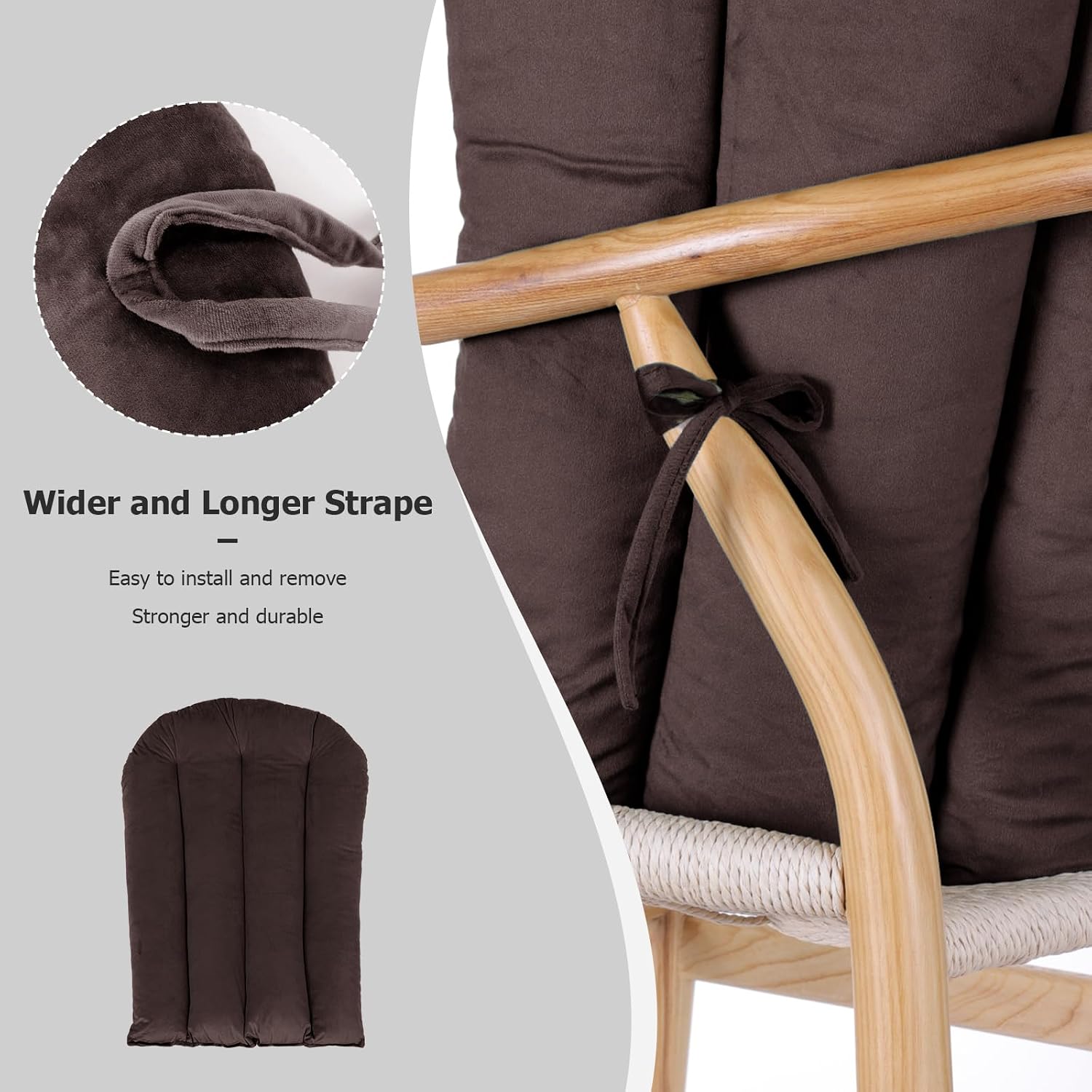 Lucky Monet 5PCS Velvet Glider Rocker Replacement Cushions, Thickened & Supportive Rocking Chair Cushion Set with 29.5 Inch High Backrest & Storage Pockets, for Indoor Nursery Glider, Brown