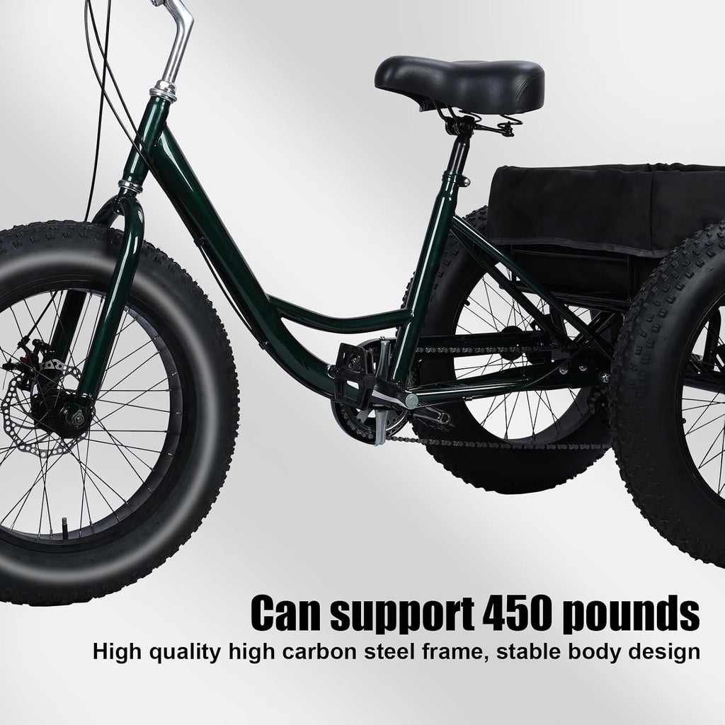 Tricycle for Adults, 20 Inch Fat Tire Trike for Adults, 7-Speed Adult Tricycle 20x4 Fat Tire Trike with Dual Disc Brakes & Rear Basket, 450lbs Capacity Cruiser 3 Wheel Bikes