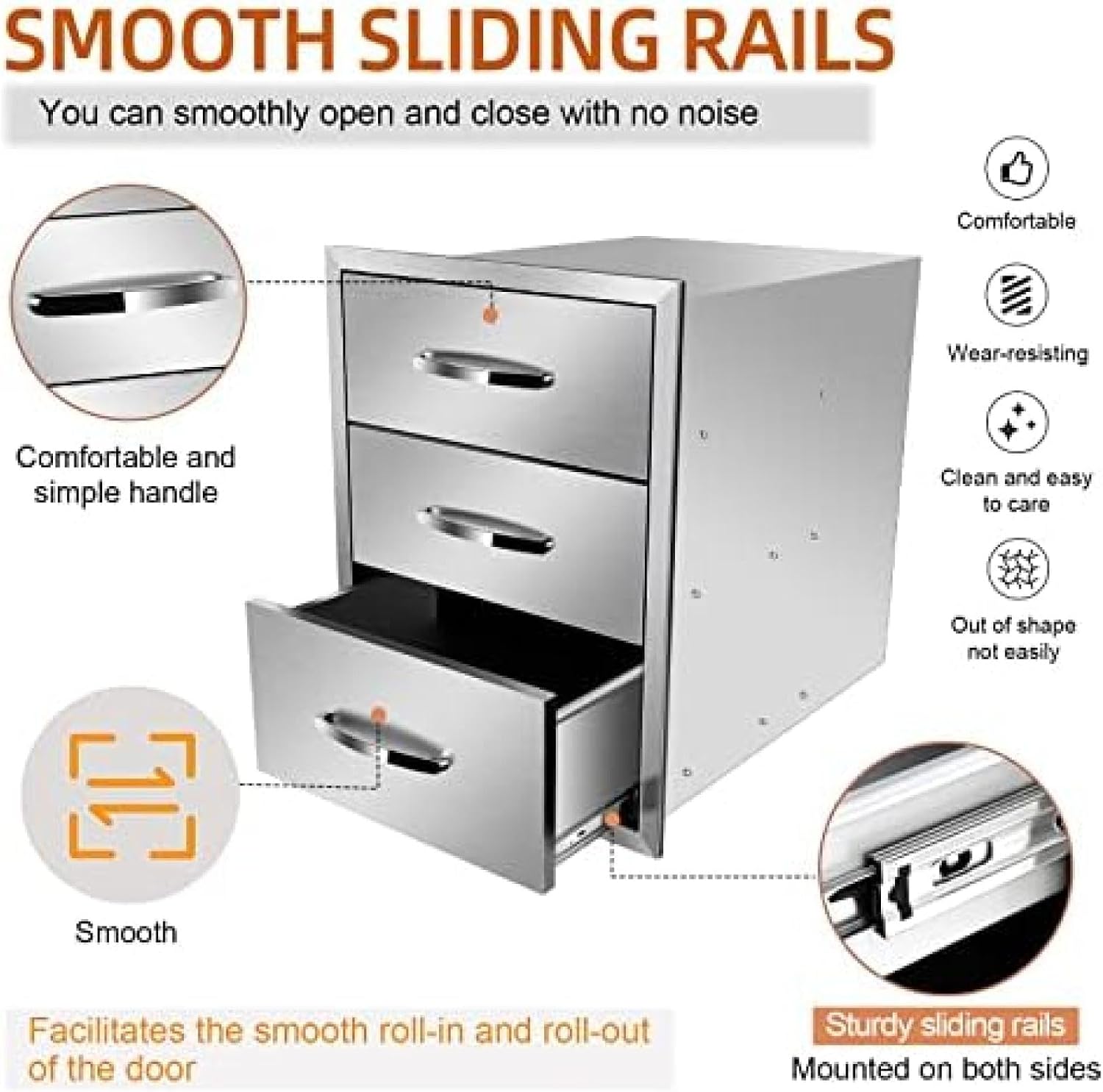Stainless Steel Double Drawers for Outdoor Kitchen Grilling Station - 18Wx23Dx24H