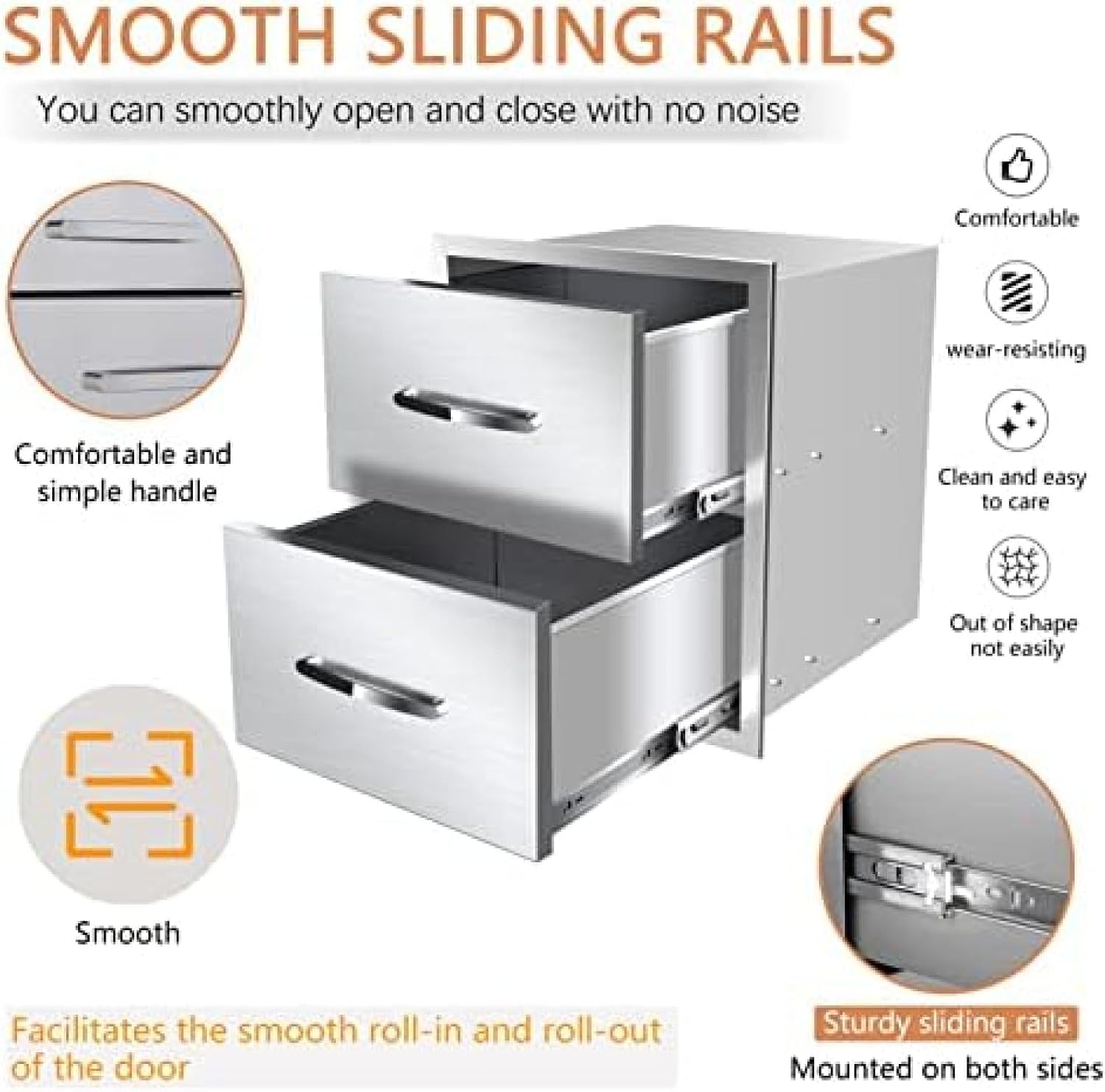 Stainless Steel Double Drawers for Outdoor Kitchen Grilling Station - 18Wx23Dx23H