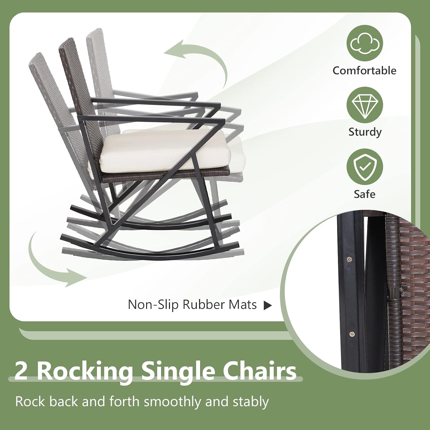 Tangkula 4 Piece Patio Rocking Furniture Set, Patiojoy Heavy Duty PE Wicker Loveseat with 2 Rocking Chairs & 1 Coffee Table, Outdoor Rattan Conversation Set for Porch, Poolside, Balcony